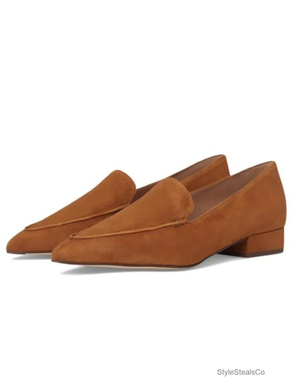 Pointed Toe Venetian Loafer with Box Stitch Detail, Flat Heel, Pull-On Style